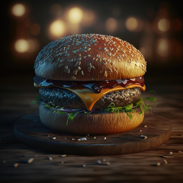 Rustic Burger Illustration Generative AI