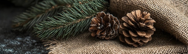 Rustic Burlap Textures and Pine Cones in Cozy Holiday Theme for Black Friday Sale