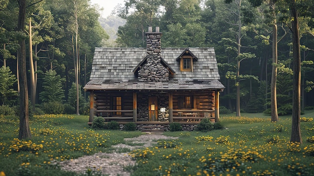 Rustic Cabin in a Serene Forest