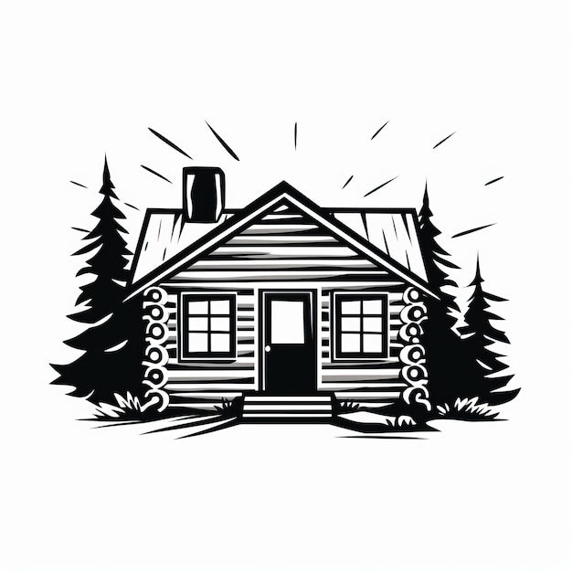 Photo rustic cabin vector art simple bold black and white design