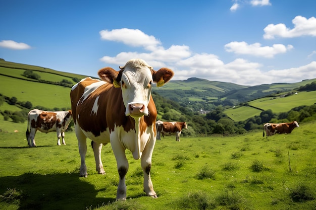 Rustic Charm Ayrshire Dairy Cows Grazing in Serene Green Pastures A Display of Farm Life