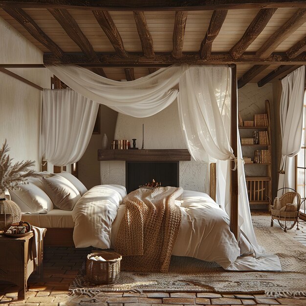 Rustic Charm Cozy Bedroom with FourPoster Bed