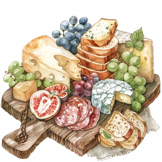 Rustic Cheese and Charcuterie Board with Fruits and Bread Delicious Gourmet Snack