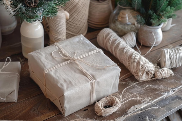 Photo rustic christmas gifts with ecofriendly wrapping natural decor and sustainable holiday ideas