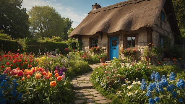 Rustic Countryside Cottage with a Flower Garden