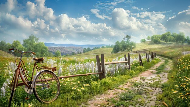 Photo rustic countryside road with rolling hills ai generated illustration