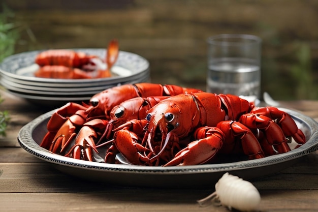 Rustic Crayfish Dinner Red Boiled Crawfishes Table Setting