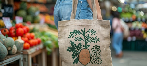 Rustic Custom Logo Shopping Bag at Farmers Market Perfect for EcoFriendly Retail Promotions