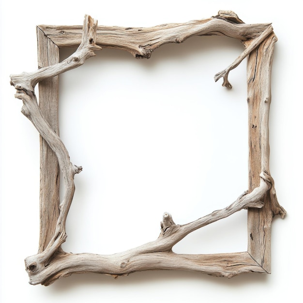 Photo rustic driftwood frame with organic design showcasing natural texture and unique twig shapes