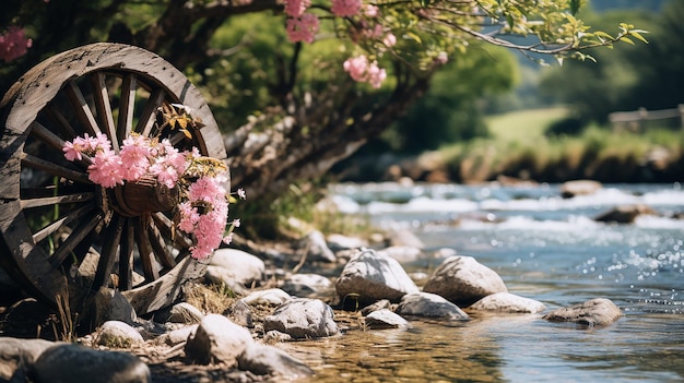 Rustic Elegance Beautiful Old Wooden Wheel