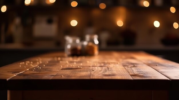 Rustic Elegance Product Showcase on Wooden Tabletop with Bokeh Lights Generative ai