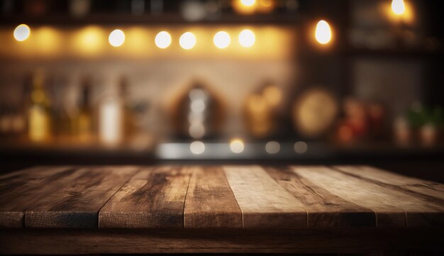 Rustic Elegance Product Showcase on Wooden Tabletop with Bokeh Lights Generative ai