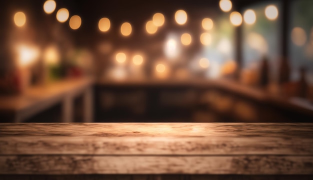 Rustic Elegance Product Showcase on Wooden Tabletop with Bokeh Lights Generative ai