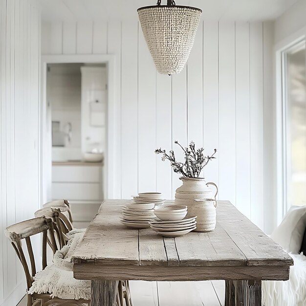 Rustic Farmhouse Dining Table with White Decor and Natural Light