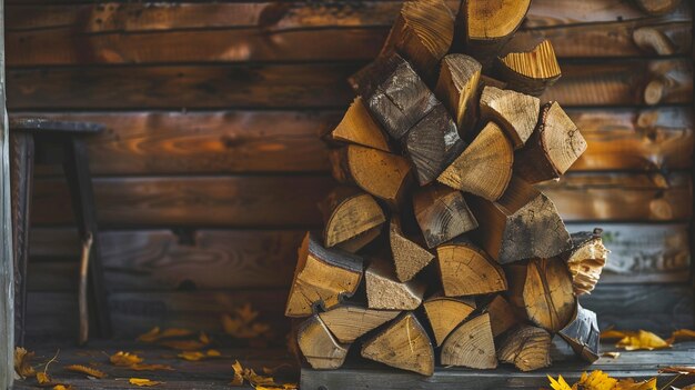 Photo rustic firewood stack on wooden floor