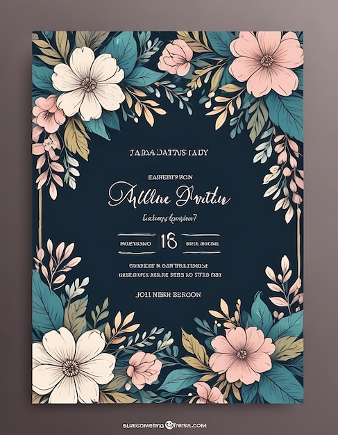 Rustic Floral Wedding Invitation Card Template