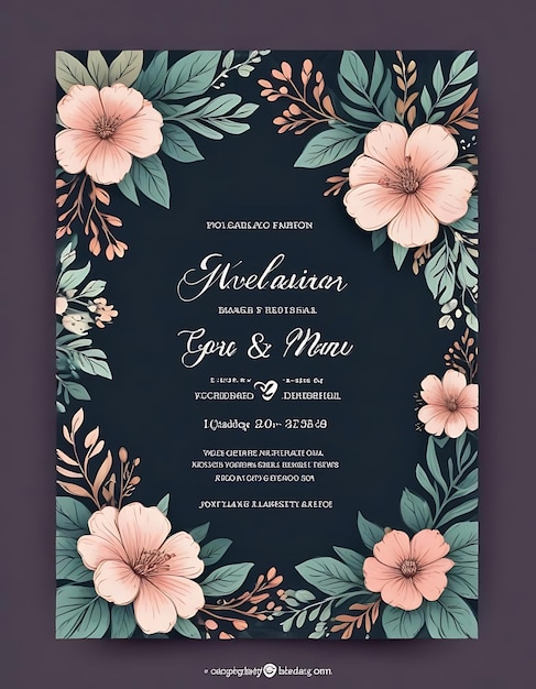 Rustic Floral Wedding Invitation Card Template