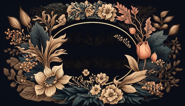 Rustic Floral Wreath with Copy Space AI generative