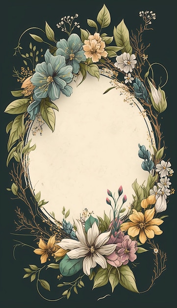 Rustic Floral Wreath with Copy Space AI generative