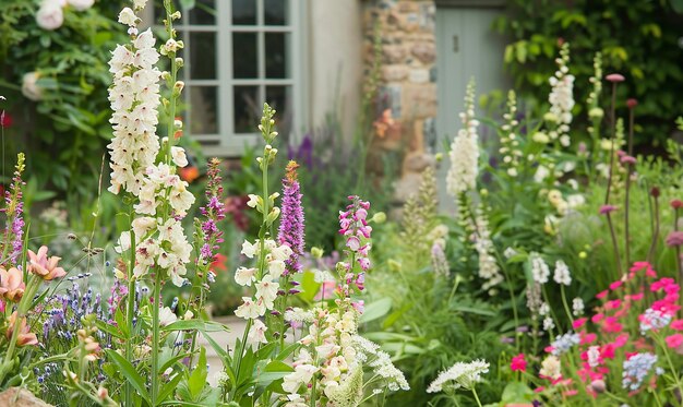 Rustic Flower Garden with Weathered Picket Fence