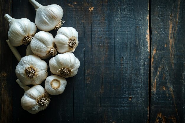 Rustic Garlic Cloves and Bulbs on Aged Wooden Texture Organic FarmtoTable Produce and Culinary