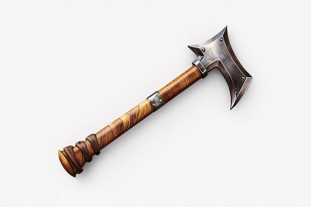 A Rustic Handcrafted Axe With a Wooden Handle and a Steel Head on a Clear PNG or White Background