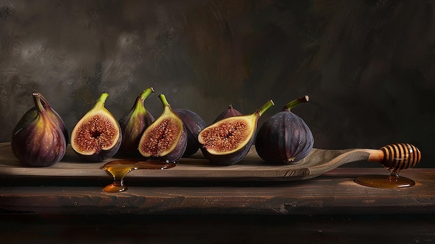 Photo a rustic image of fresh figs arranged on a wooden table