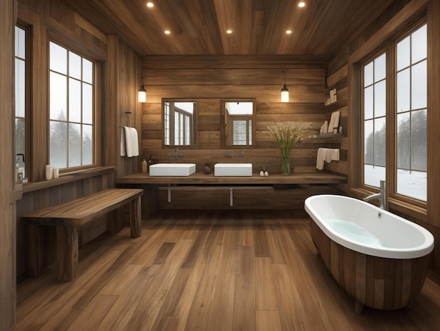 Rustic interior design of modern bathroom