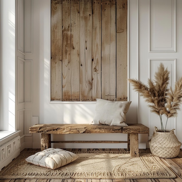 Rustic Interior Design with Wooden Bench