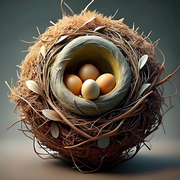 A rustic intricately woven nest cradles four delicate eggs symbolizing new beginnings hope and the fragility of life