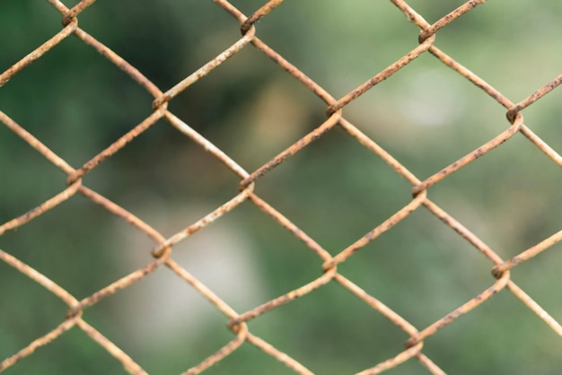 Rustic iron net pattern with green bokeh background