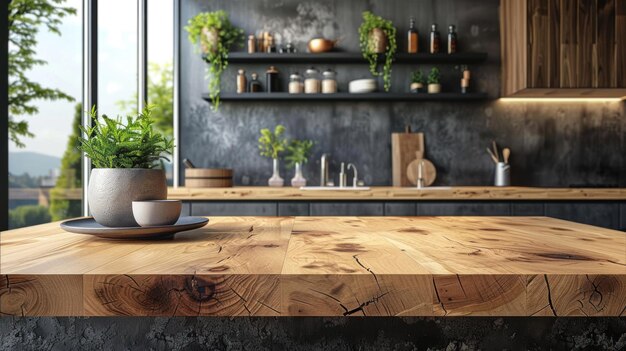 Rustic Kitchen Countertop with Wooden Table