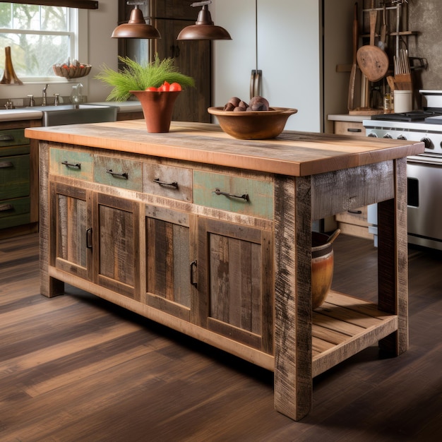 Rustic Kitchen Island With Vintage Charm