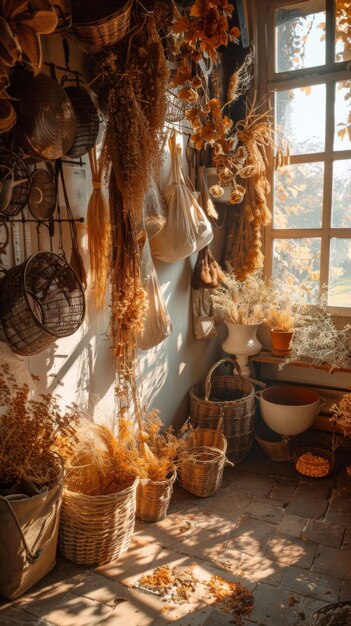 Photo rustic kitchen window sunlight