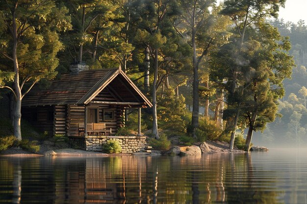 Rustic lakeside cabin