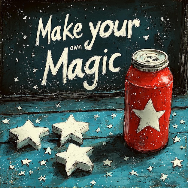 Photo rustic make your own magic design with stars and jar on wood