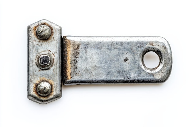 Photo rustic metal latch showcasing distinct wear and texture against a neutral backdrop