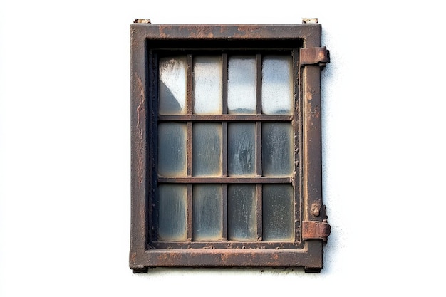 Photo rustic metal window with a weathered charm on a bright wall in tranquil daylight