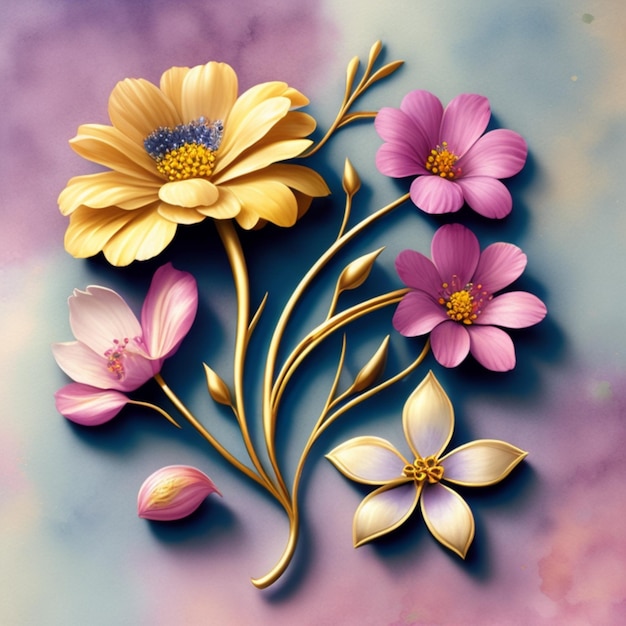 Rustic oil painting style floral flower on colorful background