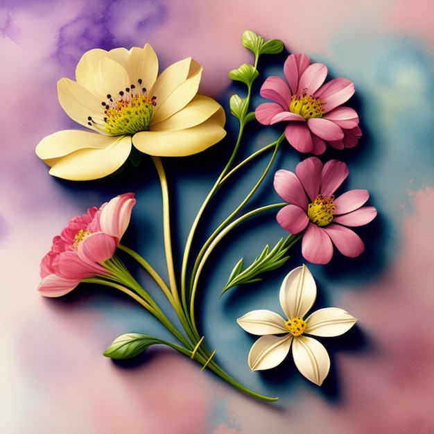 Rustic oil painting style floral flower on colorful background