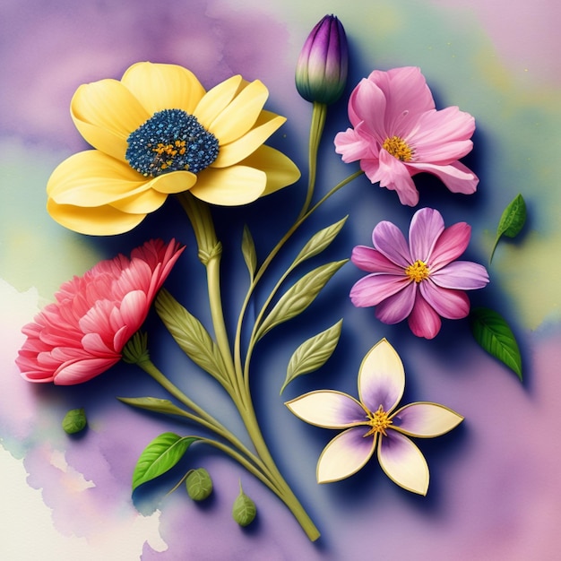 Rustic oil painting style floral flower on colorful background