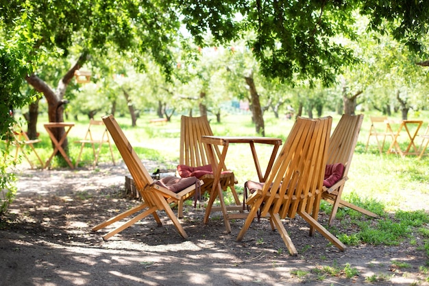 Rustic outdoor furniture for leisure time in nature