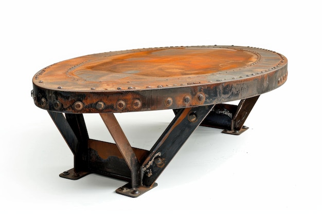 Rustic Oval Metal Coffee Table With Rivet Detail