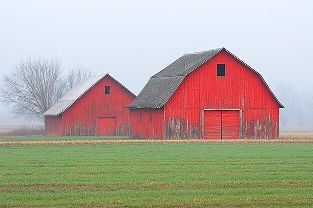 Photo rustic red barns in a green field photo