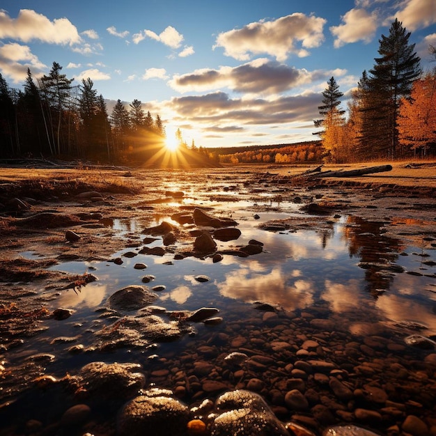 Rustic Reflections of Fall Autumn Landscape Photo