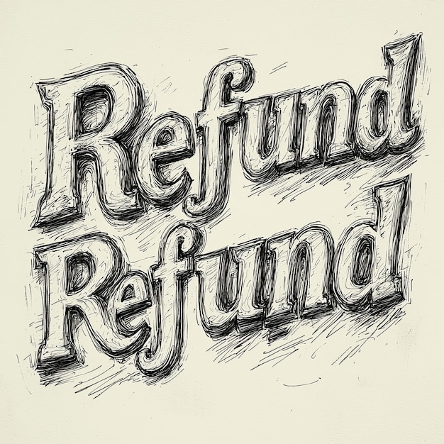 Photo rustic refund text illustration with textured artistic design elements