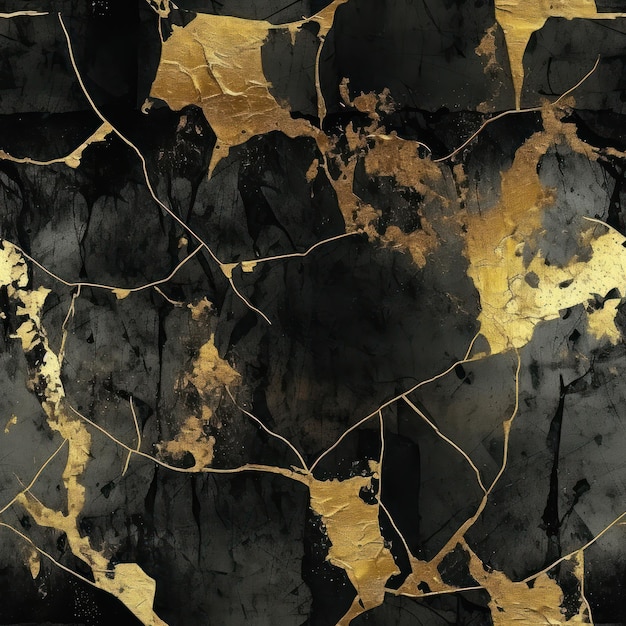 Rustic and Rough Surface with Black and Gold Foil AI Generated