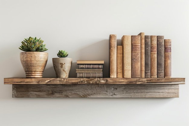 Photo rustic shelf with books plants