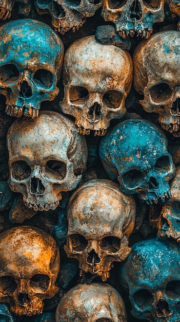 Photo rustic skulls with contrasting blue and brown colors