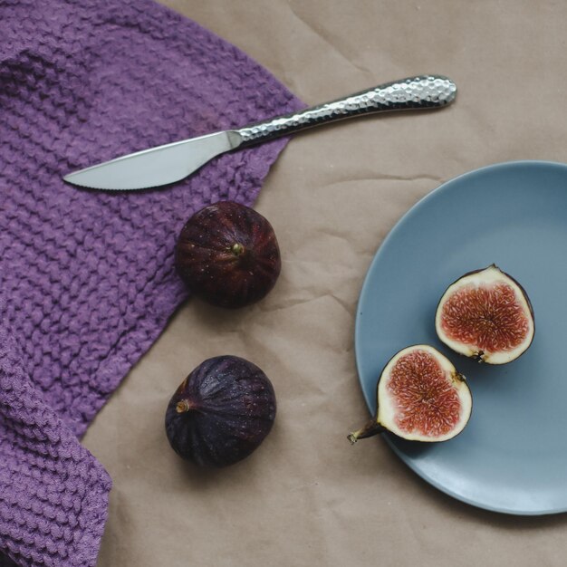 Rustic still life with fresh ripe figs